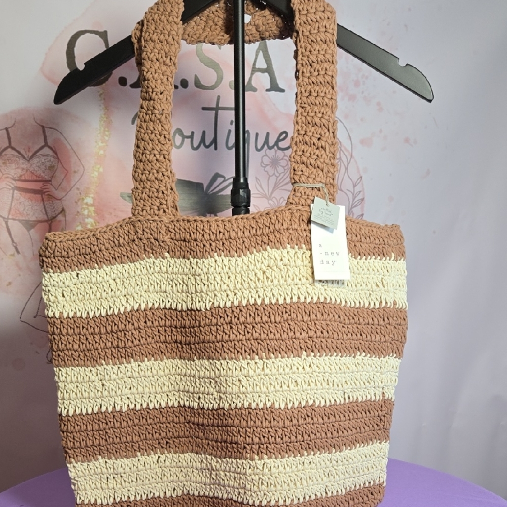 a new day Brown and Cream Woven Tote
